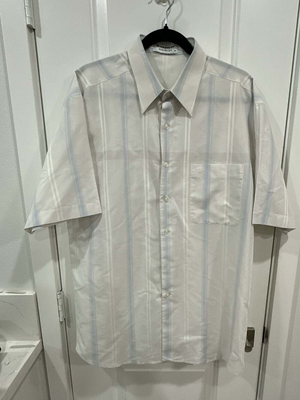 Vintage Monsieur Givenchy Striped Short Sleeve Button Down Shirt